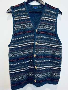 Etchings Sweater Vest Button Front Knit Men’s Large Vintage Style Wool Acrylic